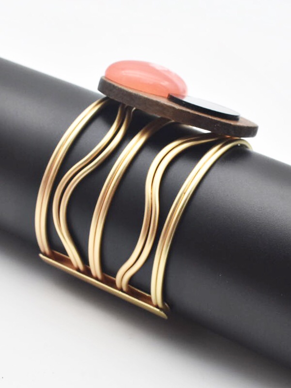 Golden Toned Stone Studded Adjustable Cuff Bracelet